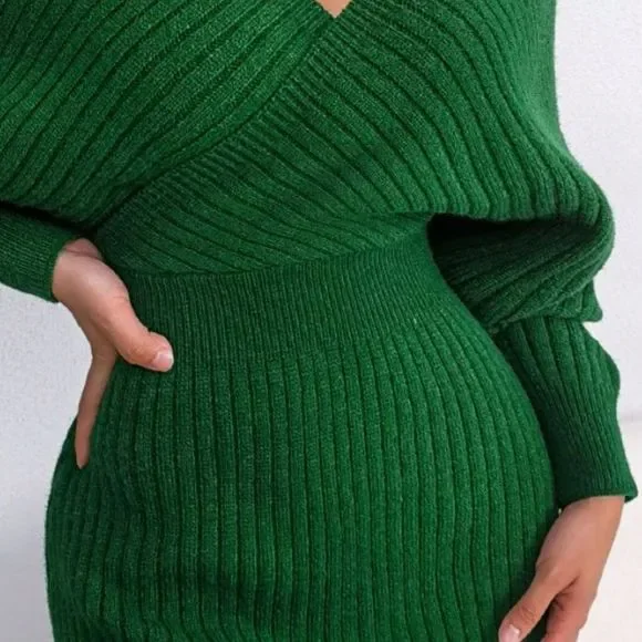 Green Rib-Knit Sweater Dress - Picture 8 of 8